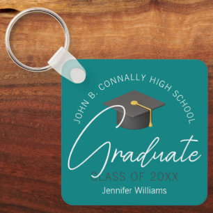 Porte-clés Moderne Turquoise Graduate Custom 2025 Graduation