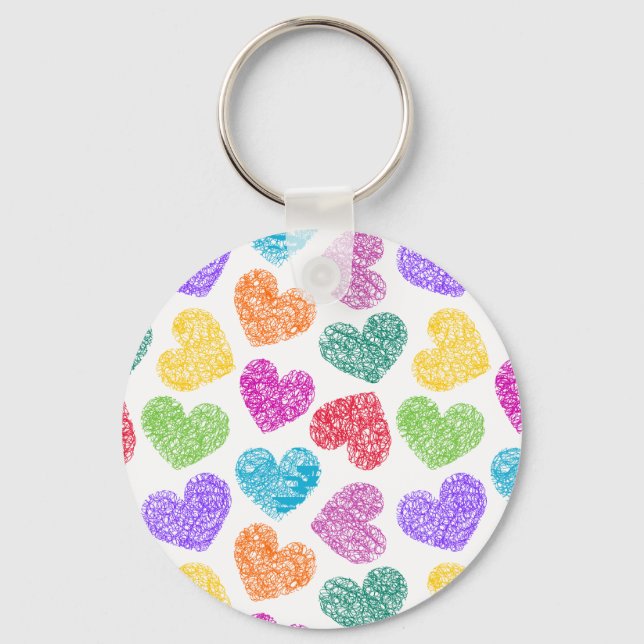 Porte-clés Moderne Vibrant Rainbow Doodle Hearts mignon Motif (Recto)