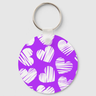 Porte-clés Moderne violet blanc Doodled Heart Valentine's Day