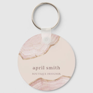 Porte-clés Moelleux Pastel Blush Rose Or Agate Marbre Texture
