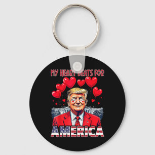 Porte-clés Mon cœur bat pour l'Amérique Trump Saint-Valentin 