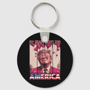 Porte-clés Mon cœur bat pour l'Amérique Trump Saint-Valentin