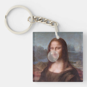 Porte-clés Mona Lisa souffle de bulle grise gomme