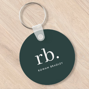 Porte-clés Monogram Dark Green Stylish Modern Minimalist