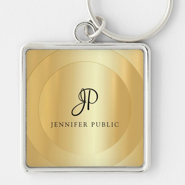 Porte-clés Monogram Faux Gold Votre nom Élégant Modèle (Devant)