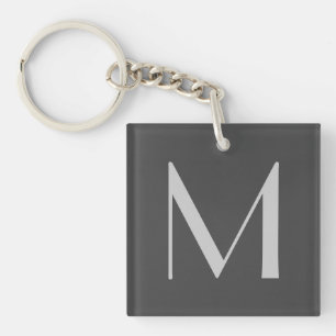 Porte-clés Monogram Grey Modern Ajouter Votre Nom Initial