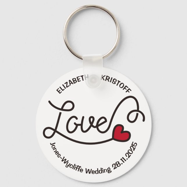 Porte-clés Monogram Love Modern Typography Art Red Heart (Recto)