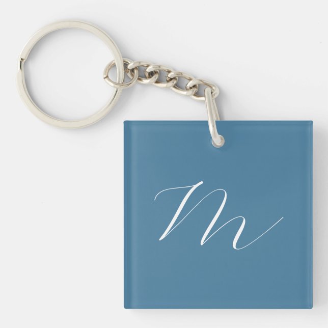 Porte-clés Monogram Solide Blue Pastel Minimaliste Profession (Devant)