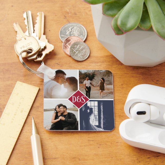 Porte-clés Monogramme 5 photo Collage personnalisé Personnali (Bureau)