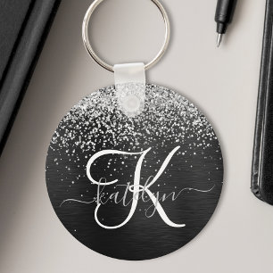 Porte-clés Monogramme à étincelle noire à Parties scintillant