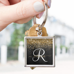 Porte-clés Monogramme à étincelle noire à Parties scintillant