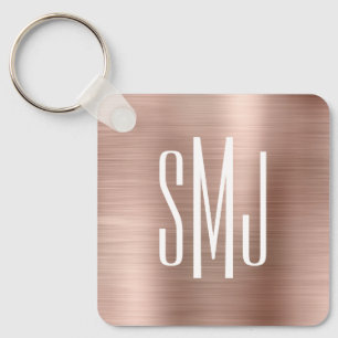 Porte-clés Monogramme à trois lettres en feuille d'or rose