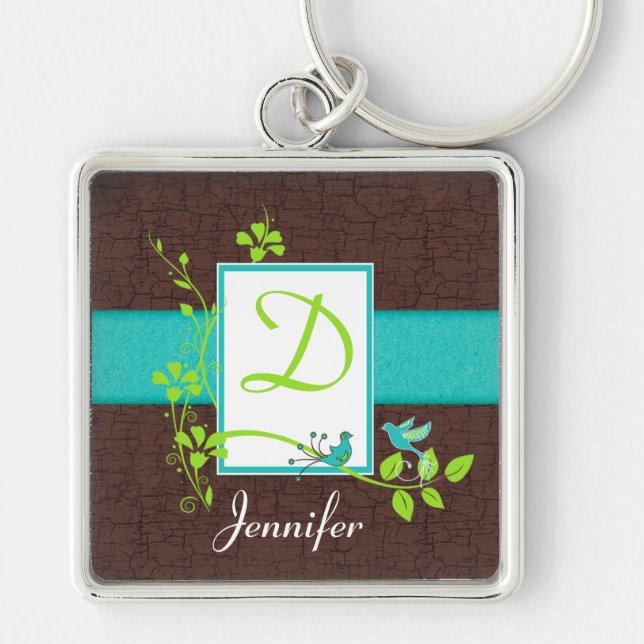 Porte-clés Monogramme Aqua, Brown, vert, Porte - clé Oiseaux  (Devant)