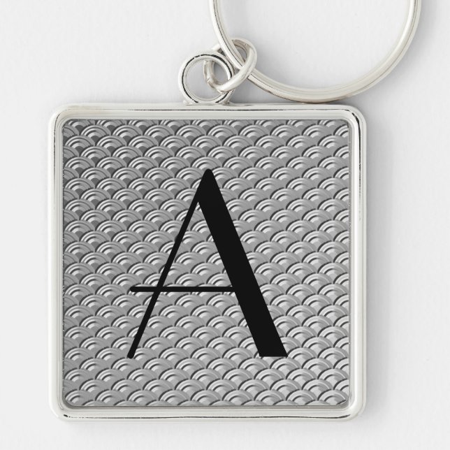 Porte-clés Monogramme Art déco Motif de vague d'argent (Devant)