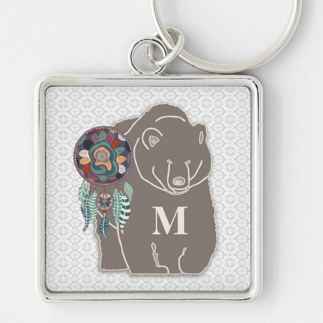 Porte-clés Monogramme avec ours dans le thème amérindien Brow (Devant)