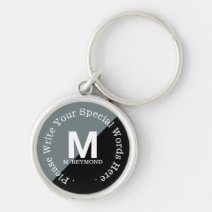 Porte-clés monogramme avec texte personnalisé en noir et gris