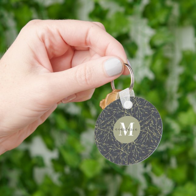 Porte-clés Monogramme blanc de chute jaune dorée moderne (main)