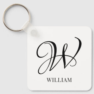 Porte-clés Monogramme blanc élégant et personnalisé initial