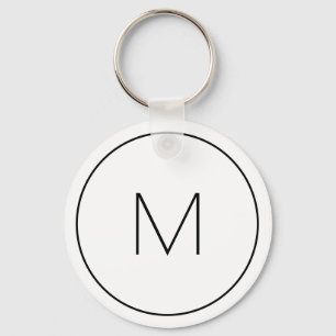 Porte-clés Monogramme blanc minimaliste Lettre simple simple