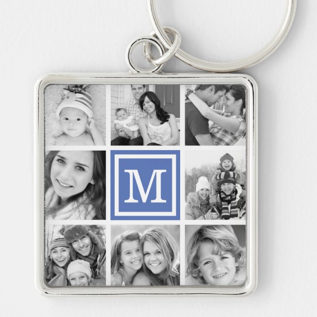 Porte-clés Monogramme bleu - Collage photo (Devant)