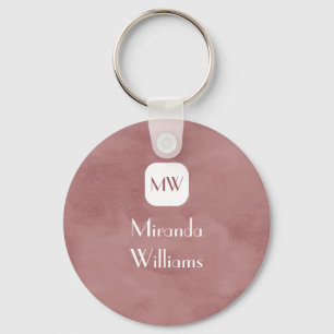 Porte-clés Monogramme Brown Rosy simple et chic avec nom