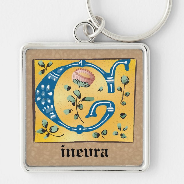 Porte-clés Monogramme carré Floral Illuminé G (Devant)