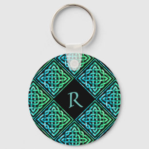 Porte-clés Monogramme Celtic noeud bleu vert ronde Porte - cl