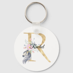 Porte-clés Monogramme cheval mignon floral féminin cavalier n