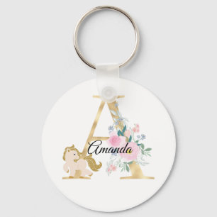Porte-clés Monogramme cheval mignon floral féminin cavalier n