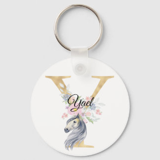Porte-clés Monogramme cheval mignon floral féminin cavalier n
