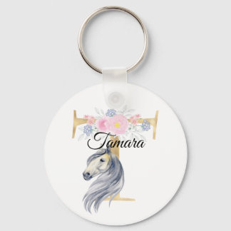 Porte-clés Monogramme cheval mignon floral féminin cavalier n