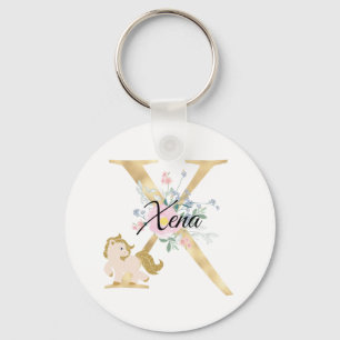 Porte-clés Monogramme cheval mignon floral féminin cavalier n