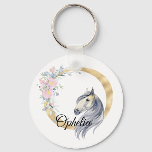Porte-clés Monogramme cheval mignon floral féminin cavalier n