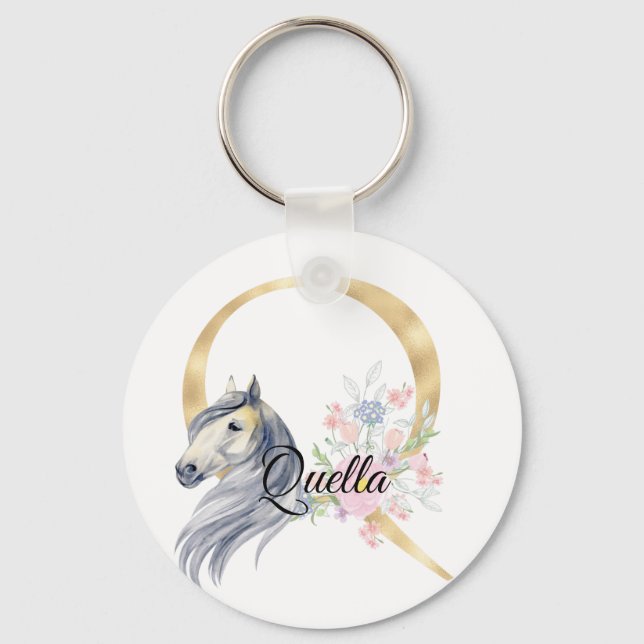 Porte-clés Monogramme cheval mignon floral girly nom équestre (Recto)