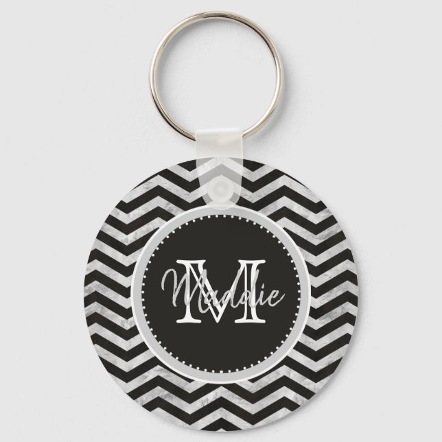 Porte-clés Monogramme, Chevron, Motif, Noir, Argent (Recto)