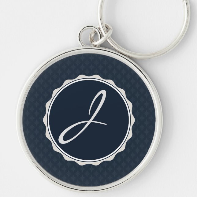 Porte-clés Monogramme chic de coutume de bleu marine (Devant)