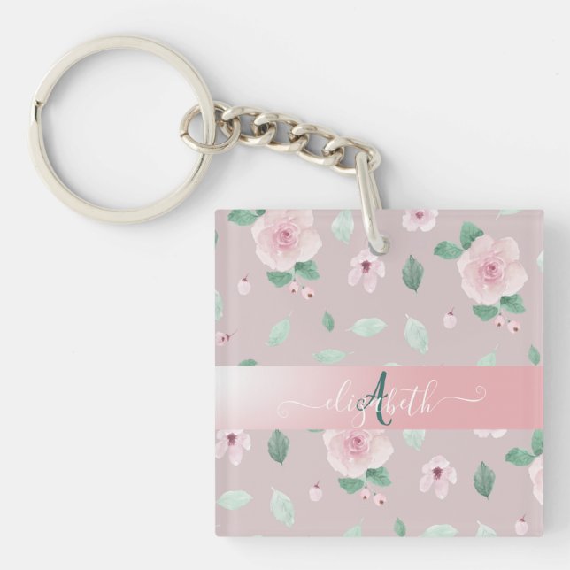 Porte-clés Monogramme Chic Fleurs Aquarelles (Devant)