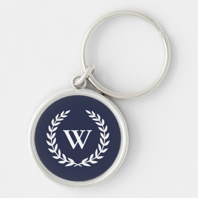 Porte-clés Monogramme classique Elegant Blue Premium Porte -  (Devant)