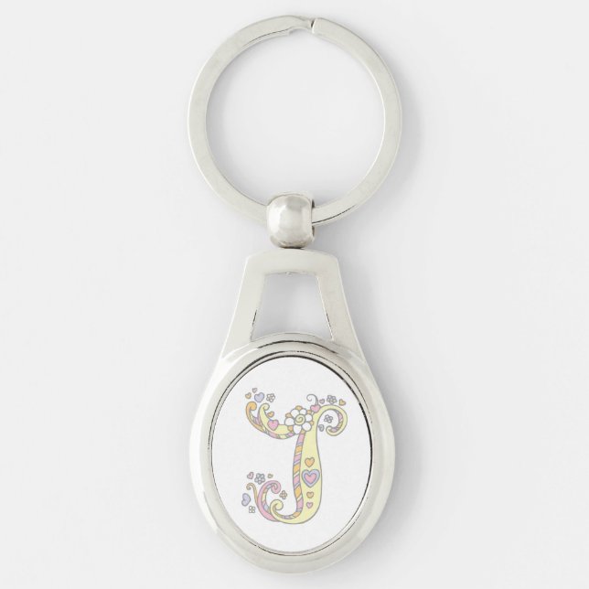 Porte-clés Monogramme coeurs fleurs lettre initiale J keyring (Devant)