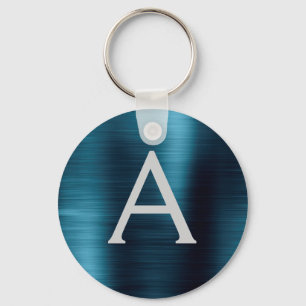 Porte-clés Monogramme d'acier inoxydable Blue Modern Faux