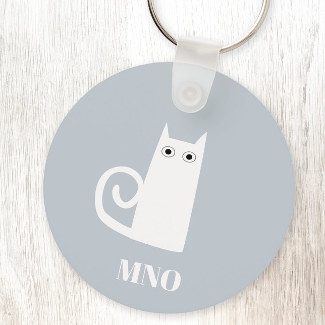 Porte-clés Monogramme de chat blanc amusant (Fun white cat monogram personalized initial keychain)