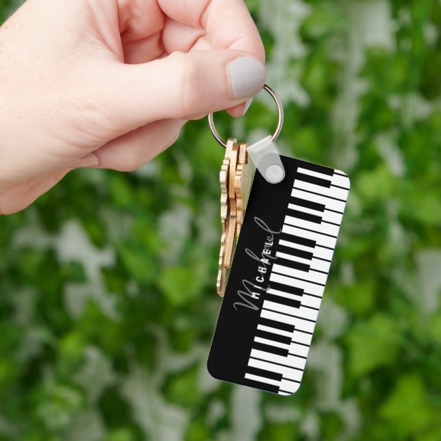 Porte-clés Monogramme de clavier de piano noir et blanc (main)