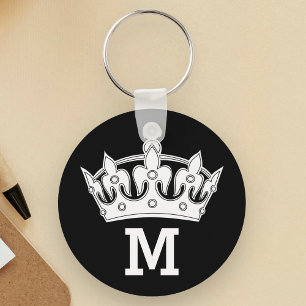 Porte-clés Monogramme de couronne blanche personnalisé