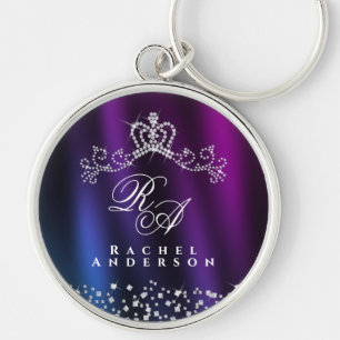 Porte-clés Monogramme de couronne brillant bleu pourpre