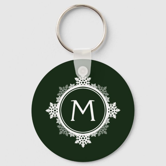 Porte-clés Monogramme de couronne de flocon de neige en vert  (Recto)