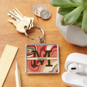 Porte-clés Monogramme de crème verte rouge moderne Nom initia