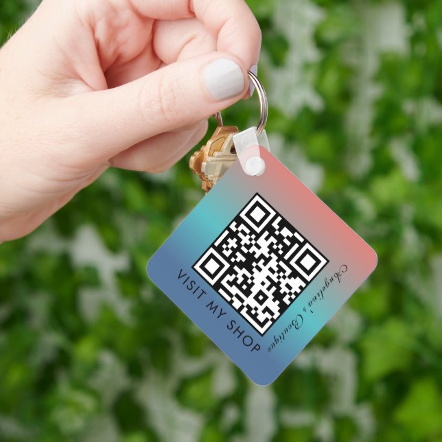 Porte-clés Monogramme de dégradé de code QR d'entreprise  (main)