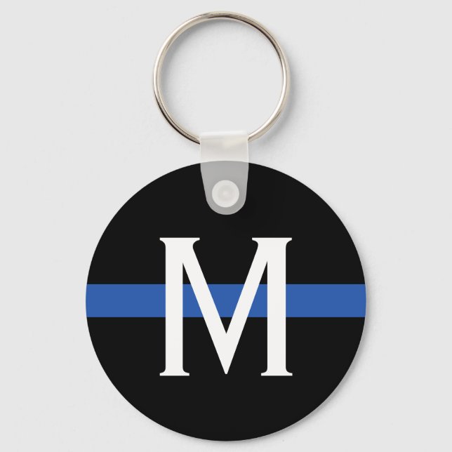 Porte-clés Monogramme de la ligne bleue mince de la police (Recto)