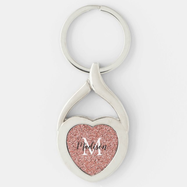 Porte-clés Monogramme de la Parties scintillant d'or Rose mod (Devant)
