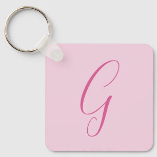 Porte-clés Monogramme de lettre initiale rose clair chic uni